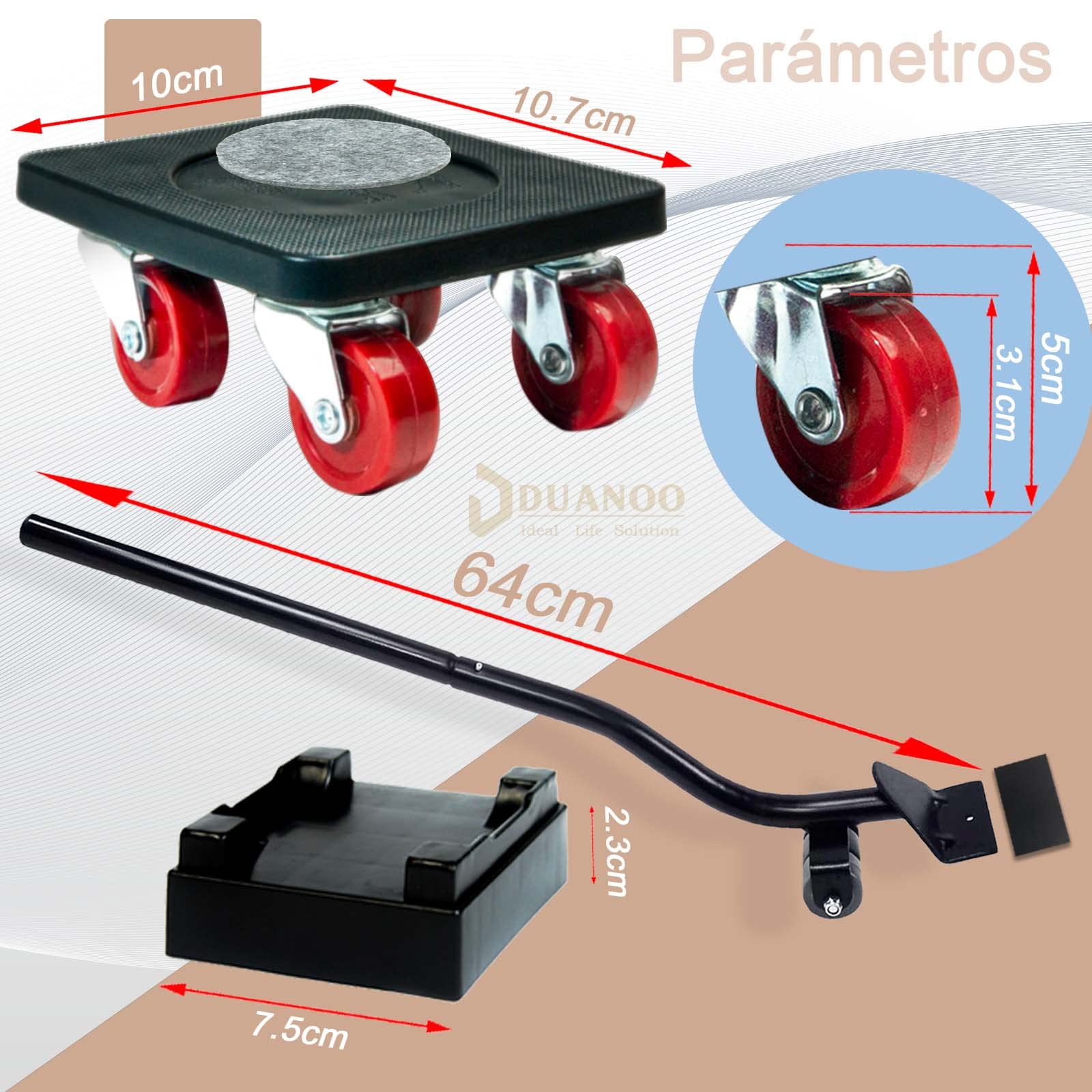 Transportador de Muebles de 4 Ruedas, Elevador de Muebles Pesados, Transporte de Muebles, Ruedas giratorias de 360° y Elevador, 400kg de Carga, Mueve Sofá, Cama, Mesa, Nevera y etc.