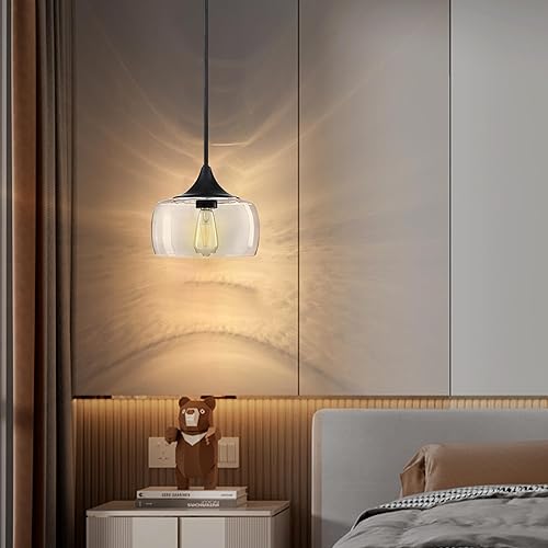 Miniatura 6 de Lámpara colgante de techo semiempotrada, moderna pantalla de vidrio transparente soplado a mano, clásica para granja, entrada, comedor, isla de