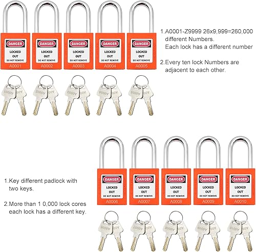Vista 42 de SAFBY Loto - Candados seguros con 10 llaves para estaciones y dispositivos de bloqueo (amarillo, clave diferente)