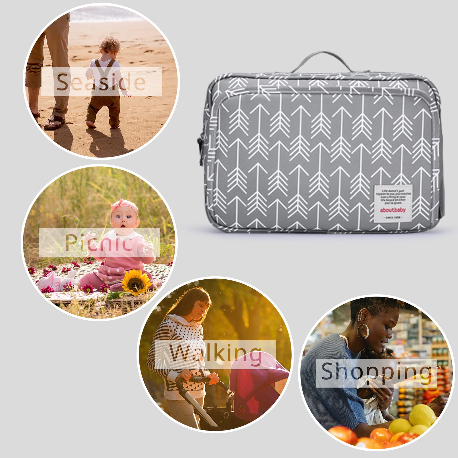 Organizer universale per passeggino con tasca isolata, per pannolini, giocattoli e snack, grigio scuro