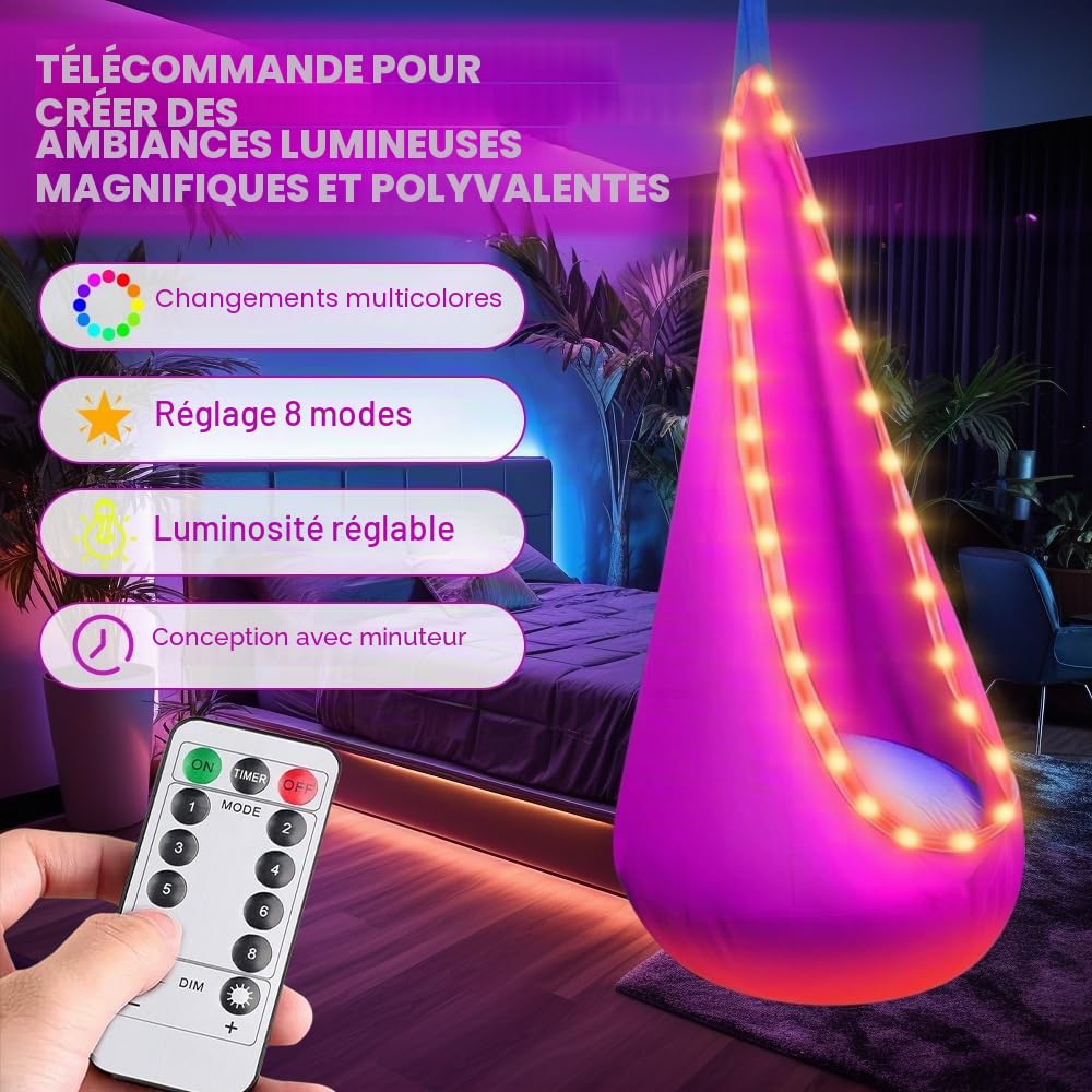Niche suspendue, fauteuil suspendu, portable, avec LED, siège balançoire avec coussin gonflable, siège suspendu, siège de balançoire, siège de balançoire, siège de balançoire, siège de