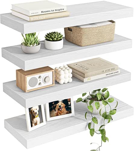 Fixwal White Shelves for Wall, 15.7in Rustic Wood Finish Floating
