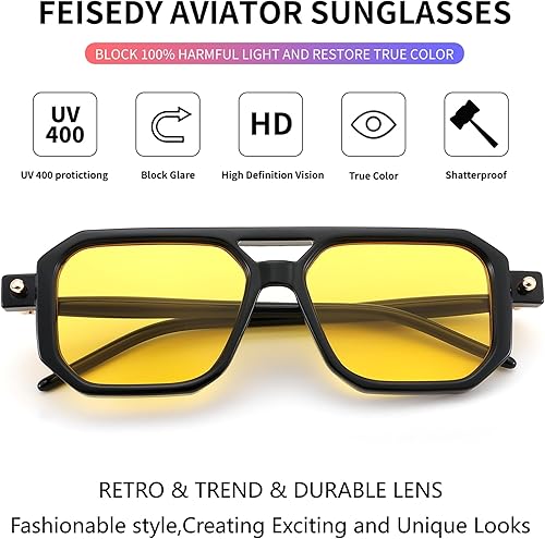 Miniatura 132 de Feisedy - B2622 - Lentes de sol estilo aviador, cuadrados, clásicos de los años 70, unisex, con montura clásica retro y elegante, UV400 Marco