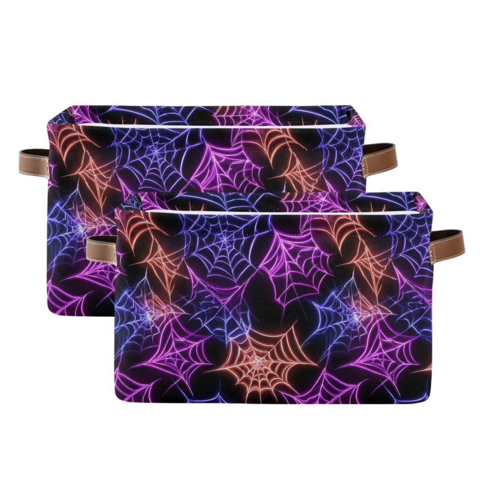Aslsiy Storage Basket Colorful Spider Web Halloween Nursery Bins Black Baby Box Canvas Clothes Shelf Basket Laundry Hampers 2 Pcs