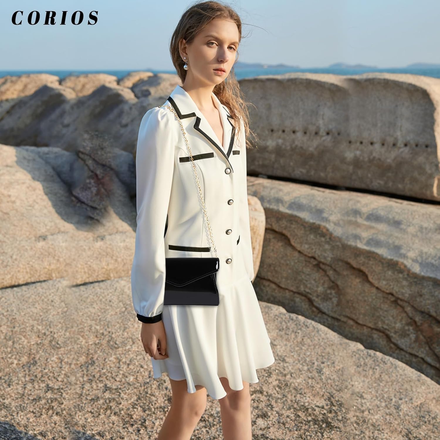 CORIOS Evening Bag for Women PU Leather Clutch Bag Elegant Envelope Flap Handbag Bridal Wedding Purse Charming Shoulder Bag