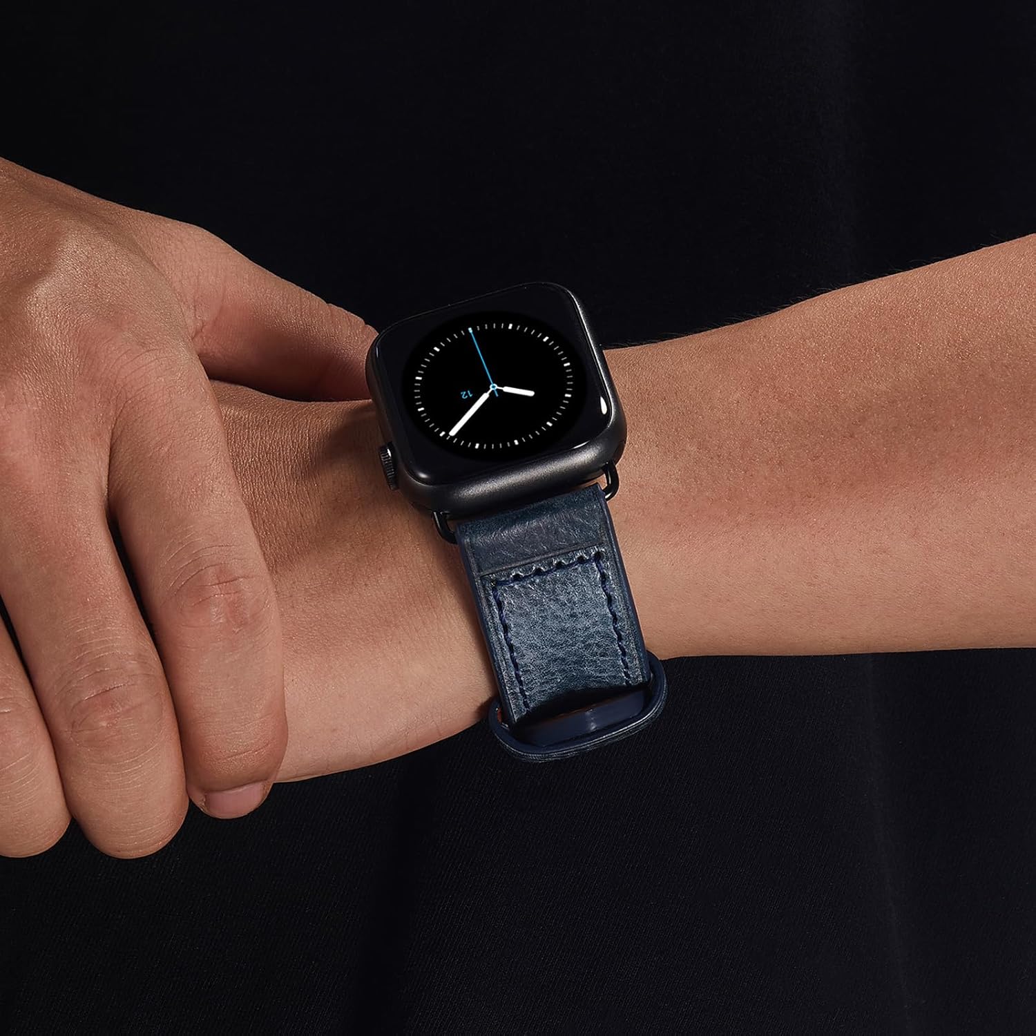 Italian Tuscan Leather watch Band Compatible with Apple Watch Band 49mm 46mm 45/44/42mm for Men women,Retro Vegetable tanned leather Replacement Strap for iWatch Ultra3/2/1 Series11 10 9 8 7（Blue）