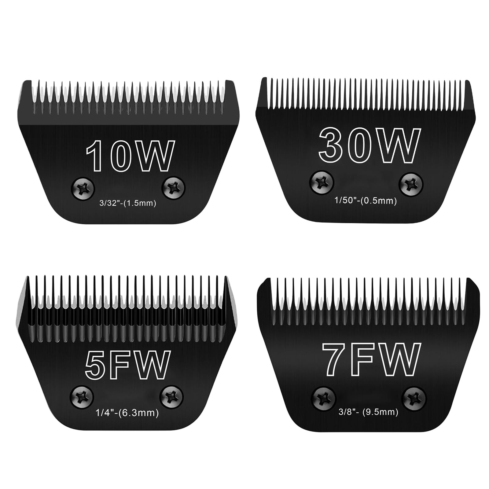 4PCS Wide Blades for Dog Grooming Blades Compatible with Andis Dog Clippers,Dog Clipper Blades Compatible with Oster A5,Wahl km10 Dog Clippers,Stainless-Steel Blade Sharp,Size:10W+30W+5FW+7FW
