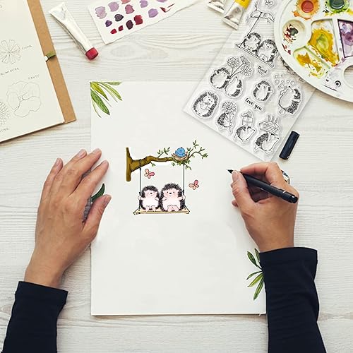 Miniatura 2 de GLOBLELAND Sellos transparentes de erizo y animales para manualidades, decoración de álbumes de recortes, columpio de silicona transparente para