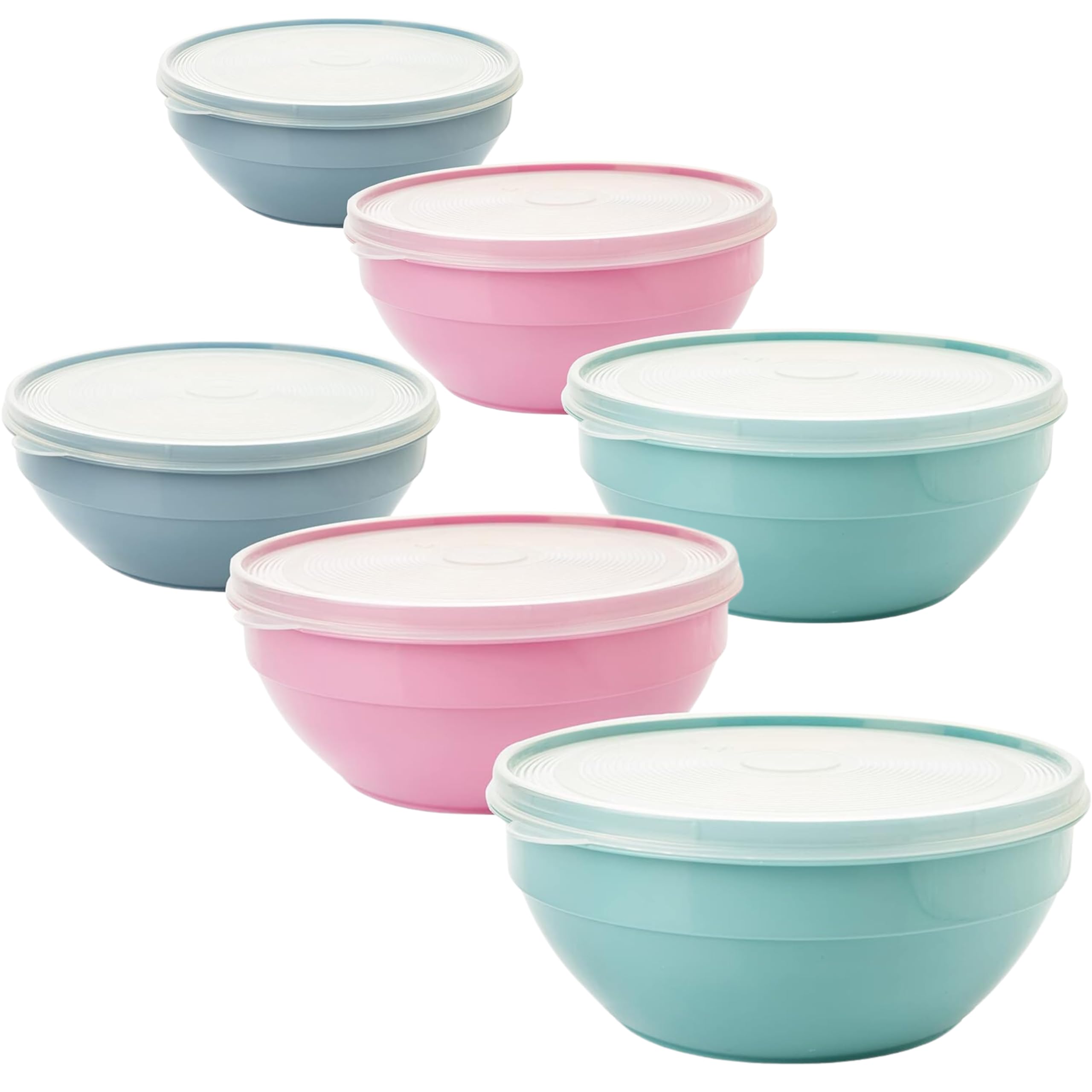 SUSTANIA Schüssel mit Deckel 0,5l, 6er Rührschüssel, Salatschüssel mit Deckel, Schüssel set aus BPA-frei Kunststoff (PP), Farbe: hell grau, pastell rosa, pastell grün, Transparent Deckel, Made in EU Küche, Haushalt