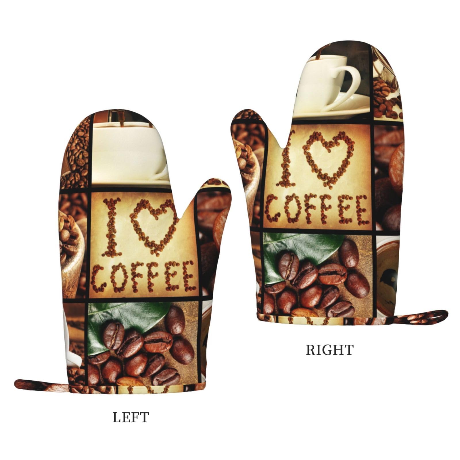 Kaffeecollage bedruckte hitzebeständige Handschuhe und Pad, wiederverwendbare Ofenhandschuhe