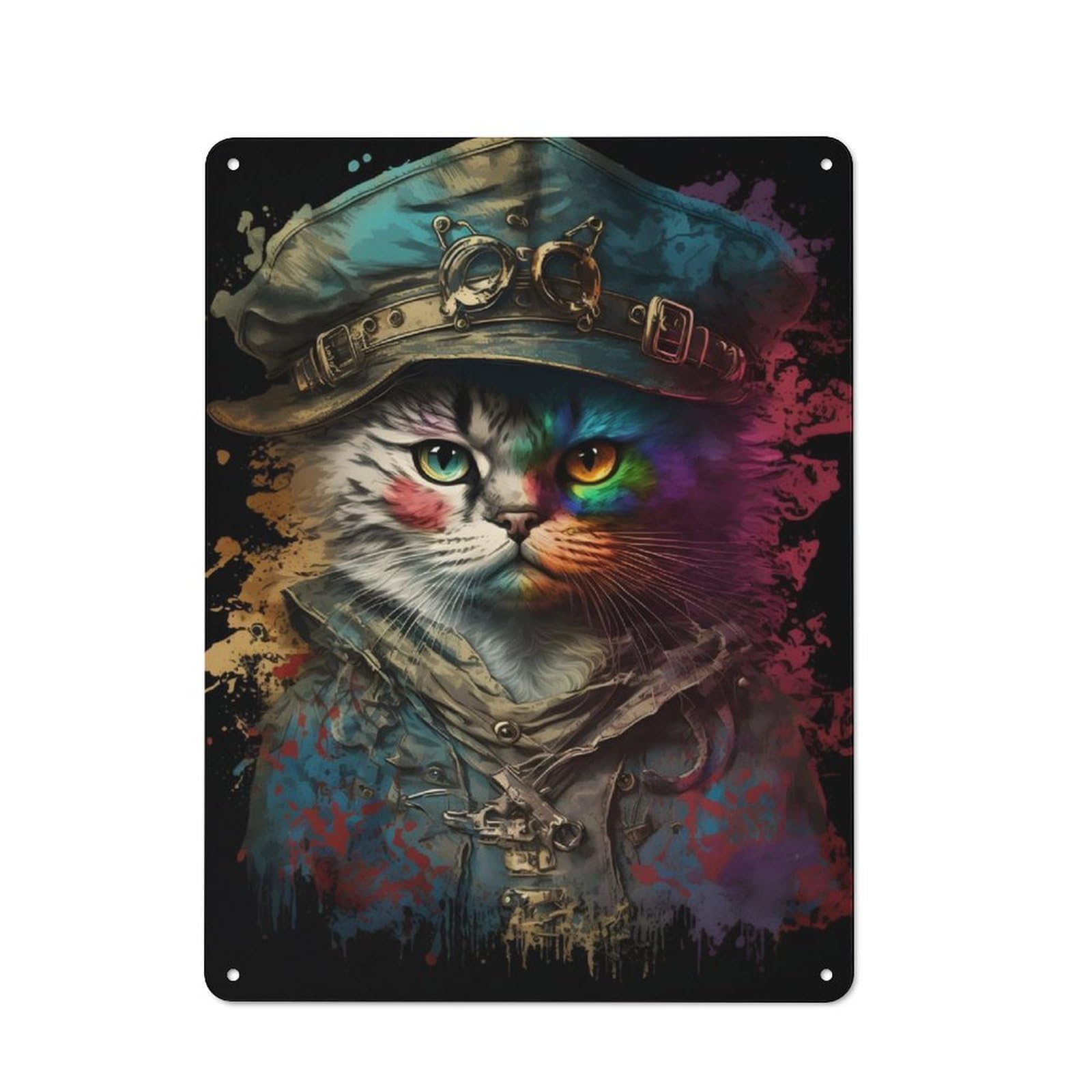 40x30cm Rustic Metal Sign with Pirate Cat Painting for Kitchen Or Home Bar, for Metal Sign Collectors, for Garage And Workshop Walls