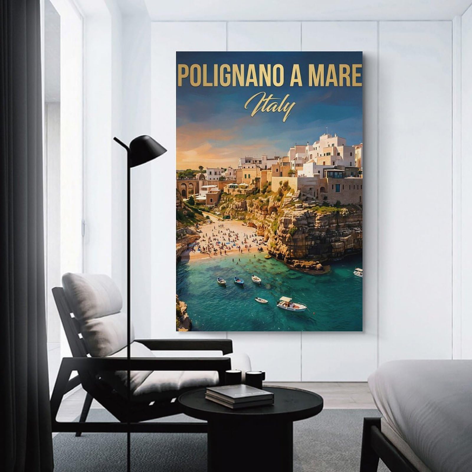 Junmoney Polignano A Mare, Italy Beach Scene Room Decor Wall Art, 24x36inch(60x90cm), for Office, Study Or Home Workspace, A Smart Decor Choice for Study Walls