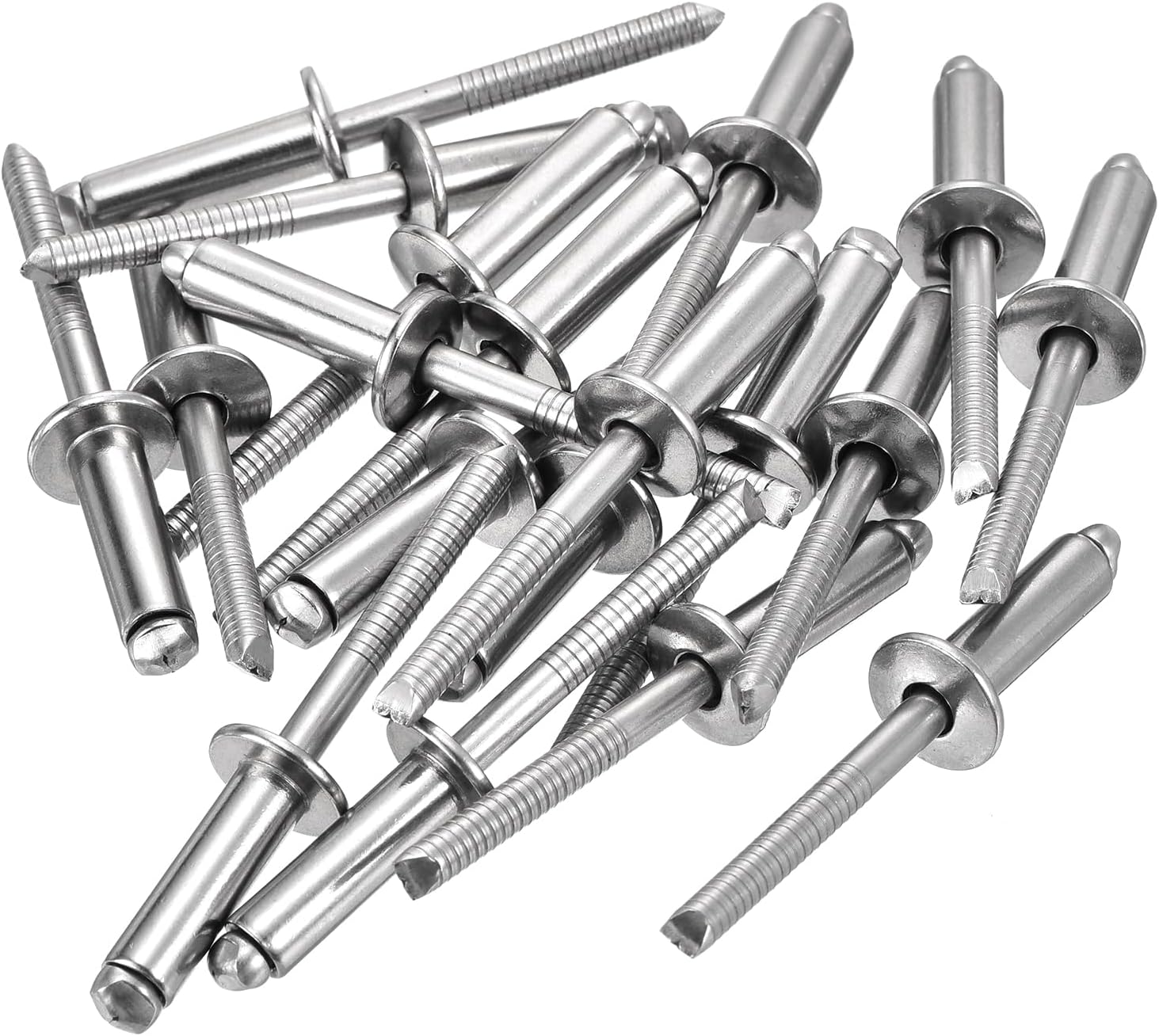 uxcell 50Pcs 1/4"x3/4" 304 Stainless Steel Dome-Head Blind Rivets, Open-End Type Blind Rivets for DIY, Sheet Metal, Automotive Repairs, Furniture, Boat, and Duct Work (Silver)
