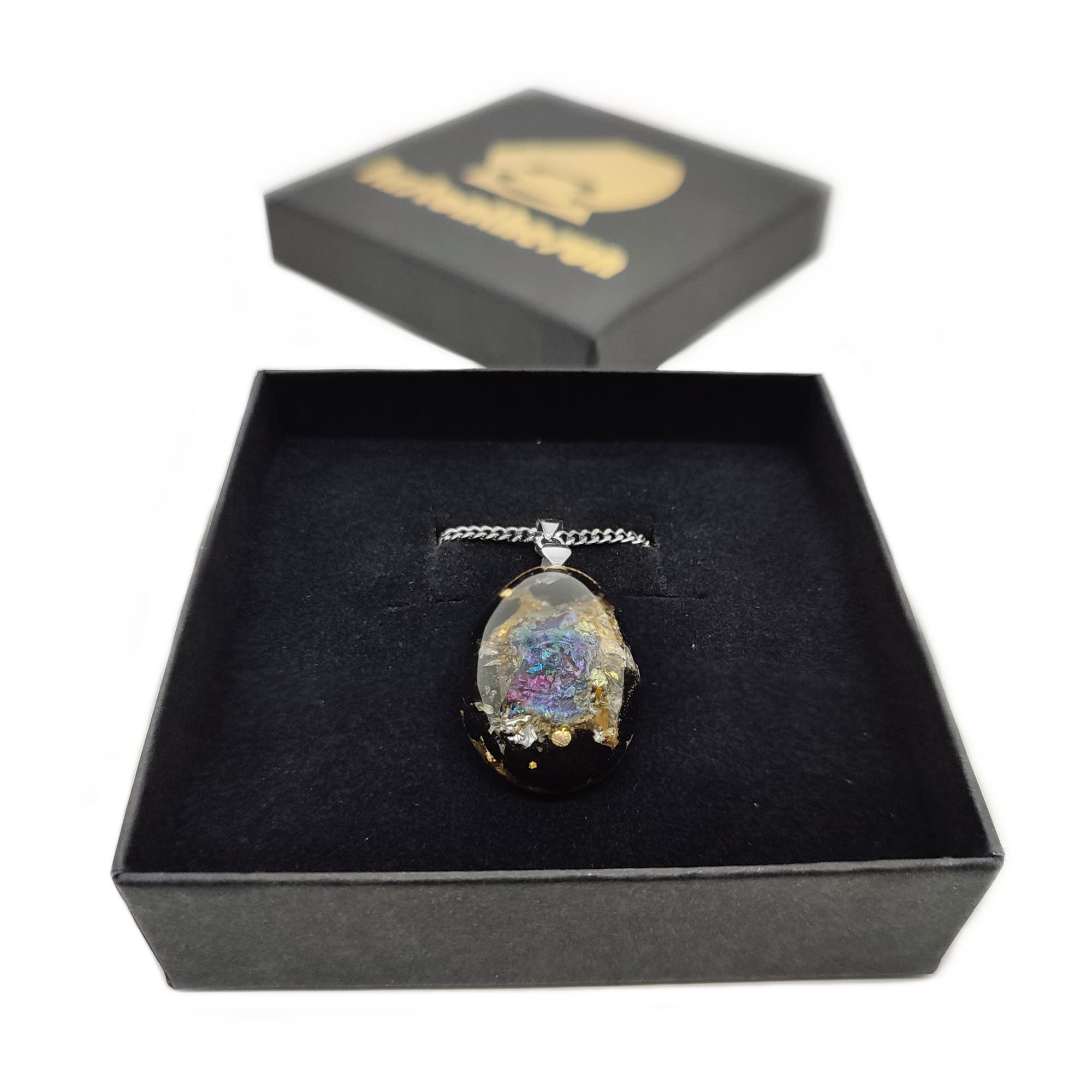 Edelstein Orgonit Anhänger Ursprung - Spiritueller Energetischer Schutz Kristall Schmuck mit Kette | Buntkupfer | Schwarzer Turmalin | Herkimer Diamant
