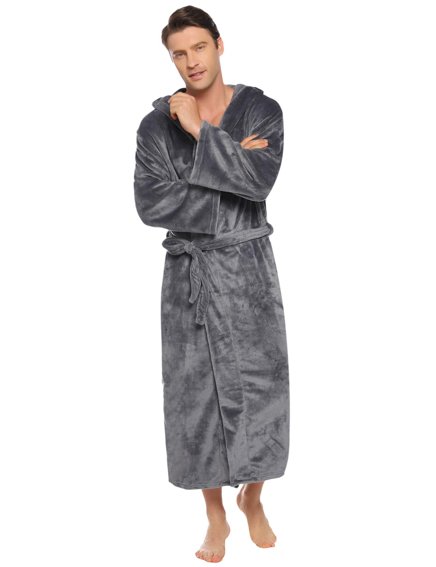 Vlazom Albornoz de Hombre de Pana Goffrada, Cuello Chal y Bordado Contraste, Suave Ligero, Estilo Kimono para Spa y Relax S-3XL