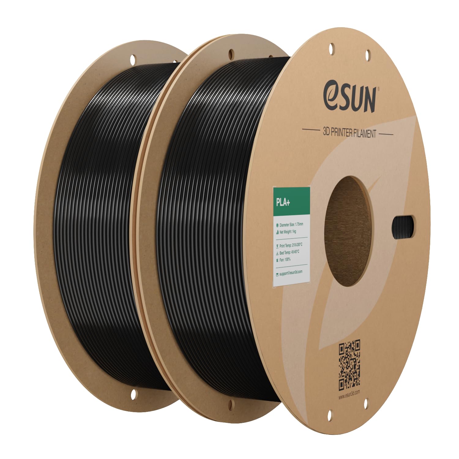 eSUN PLA+ Filament 1.75mm, 3D Printer Filament PLA Plus, Dimensional Accuracy +/- 0.03mm, 1KG per Spool, 2 Spools 3D Printing Filament, Black | PLA Plus 1.75mm, Dimensional Accuracy +/- 0.03mm, 1KG per Spool, 2 Spools 3D Printing Filament