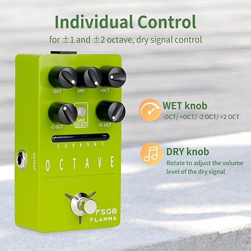 Miniatura 50 de FLAMMA FS03 - Pedal de efectos de guitarra con delay estéreo digital, bucle, 6 efectos de delay almacenables preestablecidos, Tap Tempo, Trail On