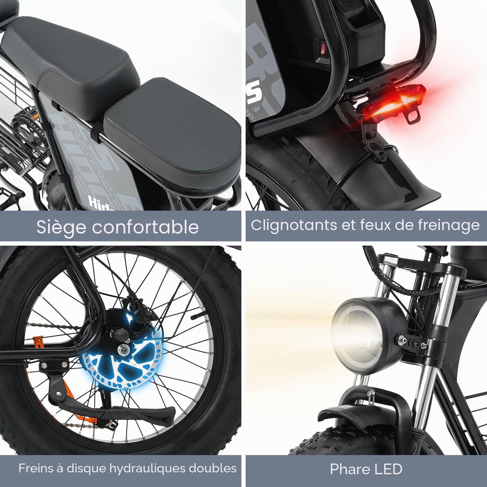 B9 Velo Electrique Homme 2 Batterie Amovible 48V 33.8Ah jusqu'à 180Km,20"*4.0" Fat Bike Electrique avec Panier et siège arrière,VTT électrique Adulte 7 Vitesses
