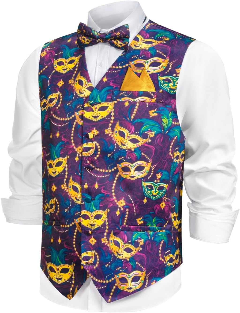 Mardi Gras Vest for Men Mardi Gras Outfit 3PC Mens Vest and Tie Set Waistcoat Vests Tuxedo Vests and Tie