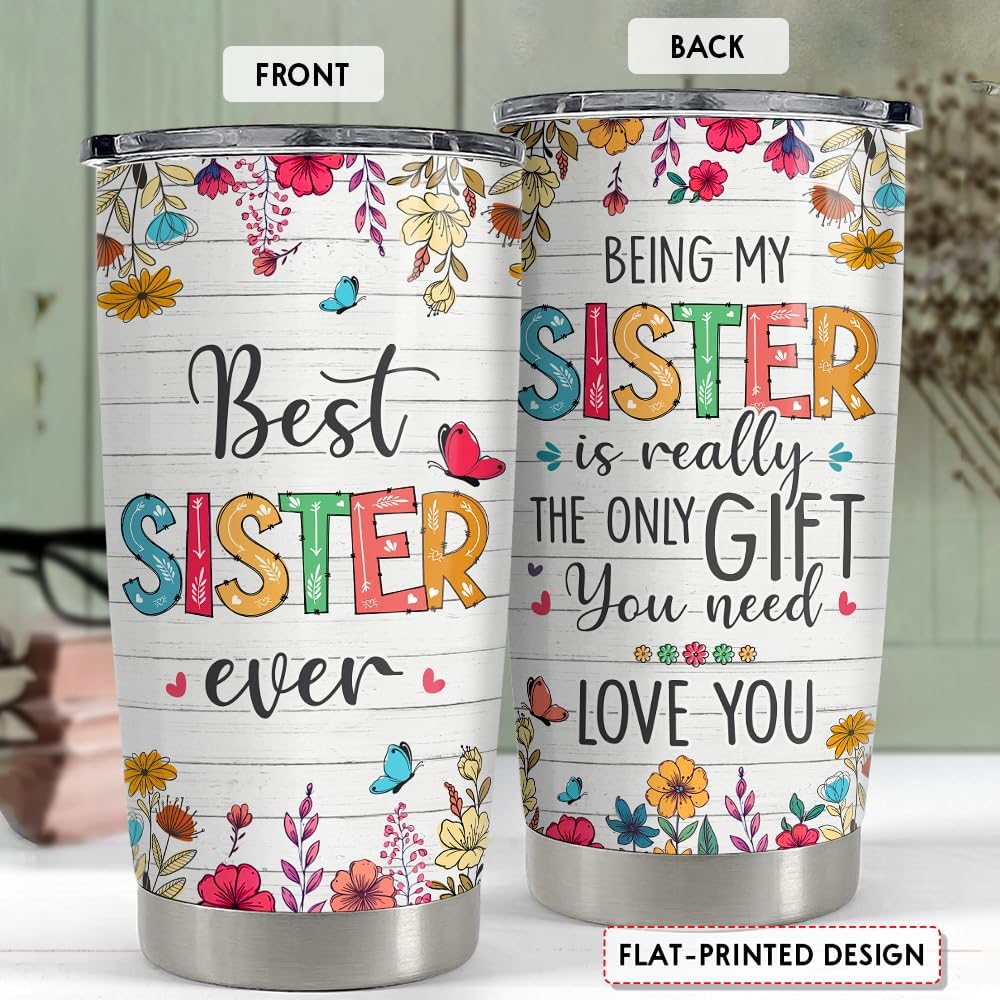 SANDJEST Sister Tumbler 20oz Best Sister Ever Gifts for Women Funny Sisters Stainless Steel Insulated Tumblers Coffee Travel Mug Cup Gift for Birthday Christmas - Image 2