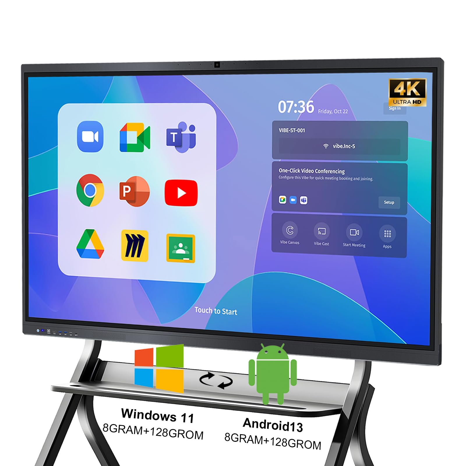 ZPNUZDU Smart Board,65" Smart Board for Classroom Office Home, 4K UHD Touch Screen Open Dual System Smart Whiteboard,Digital whiteboard with 48MP HD
