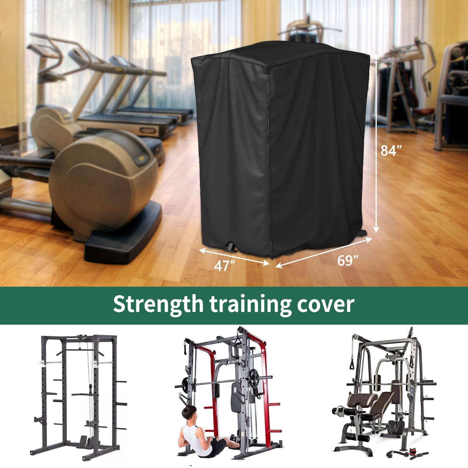 AKEfit Strength Training Cover, Waterproof & Dustproof Gym Rack Cover with Zipper,Fit for Indoor and Outdoor 69''Lx47''Wx84''H-Black