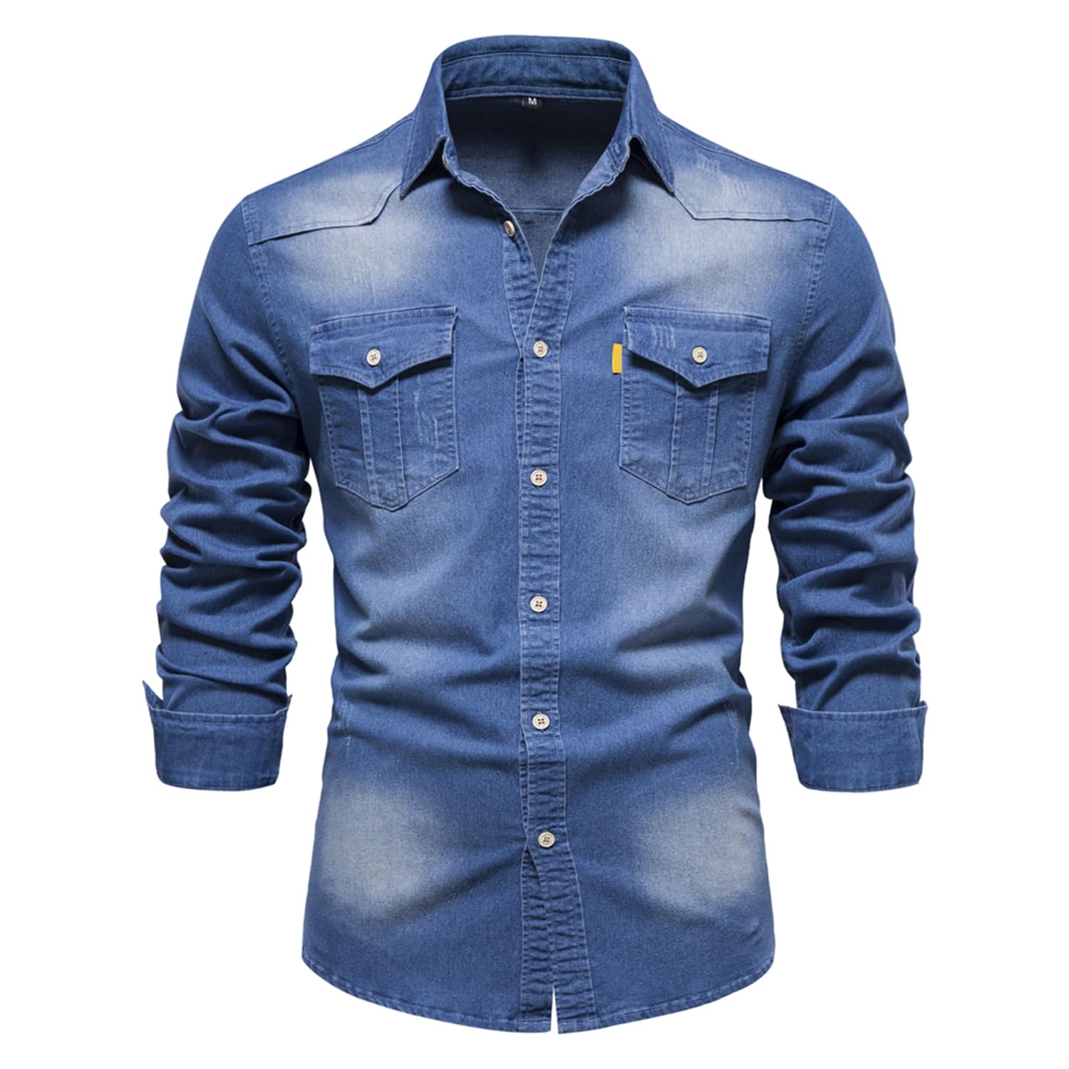 Herren Jeanshemd Denim Shirt Langarmhemd Cowboy-Style Kent-Kragen Business Casual Männer Freizeit Hemd