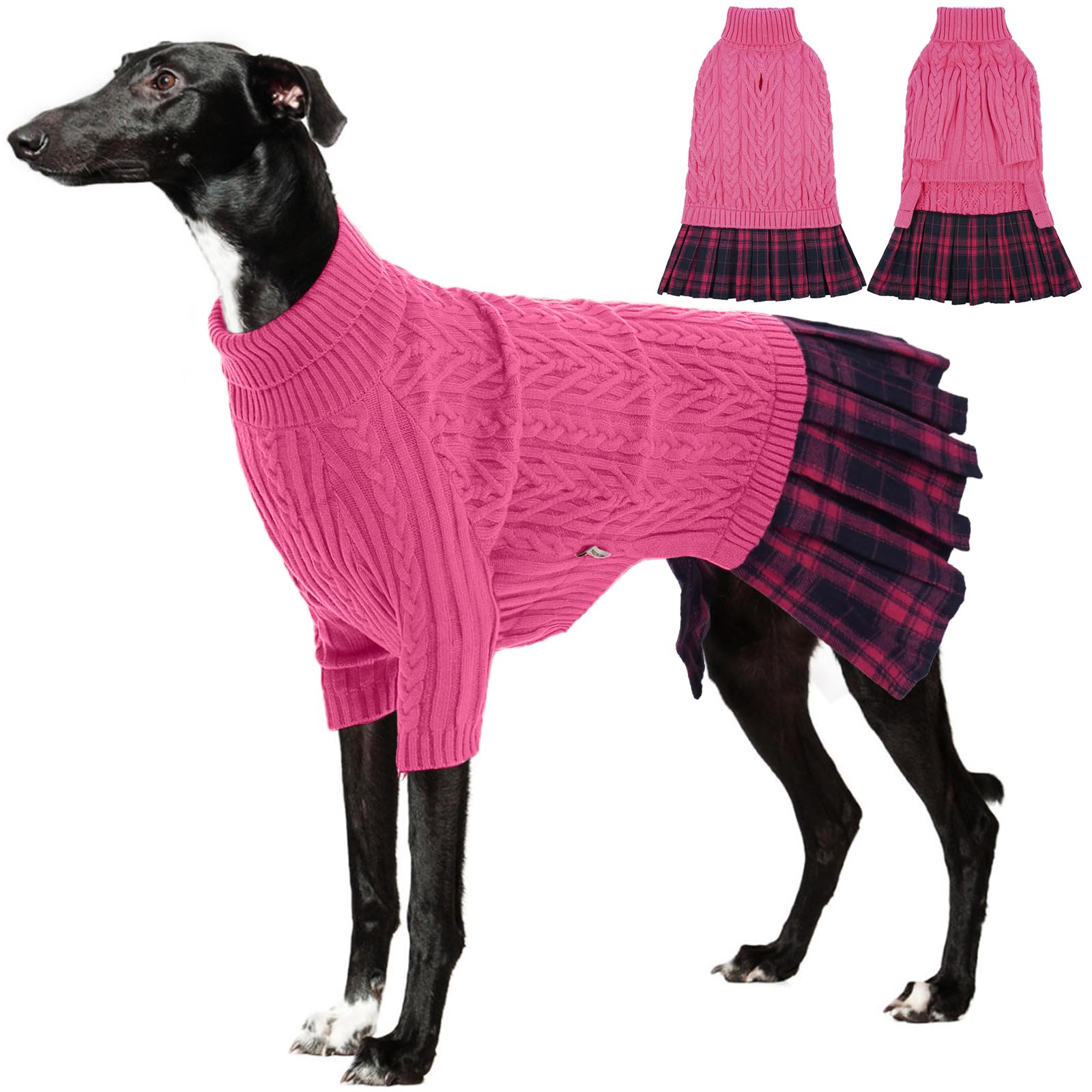Pull en tricot torsadé anti-froid pour chien frileux rose taille L ajustable avec trou laisse