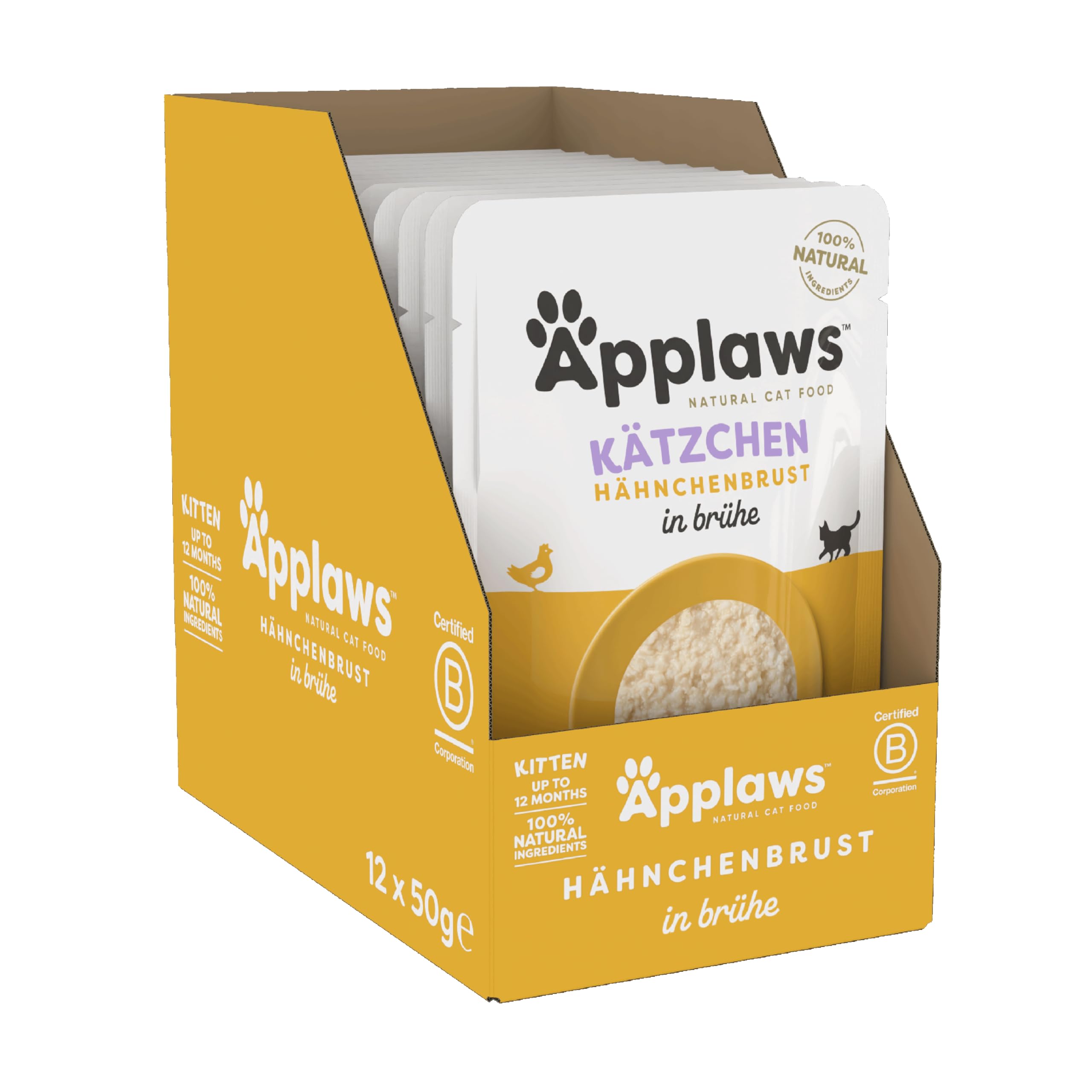 Applaws 100% natürliches Nassfutter für Kätzchen, Hühnerbrust in Brühe - Packung mit 12 x 50g Beuteln
