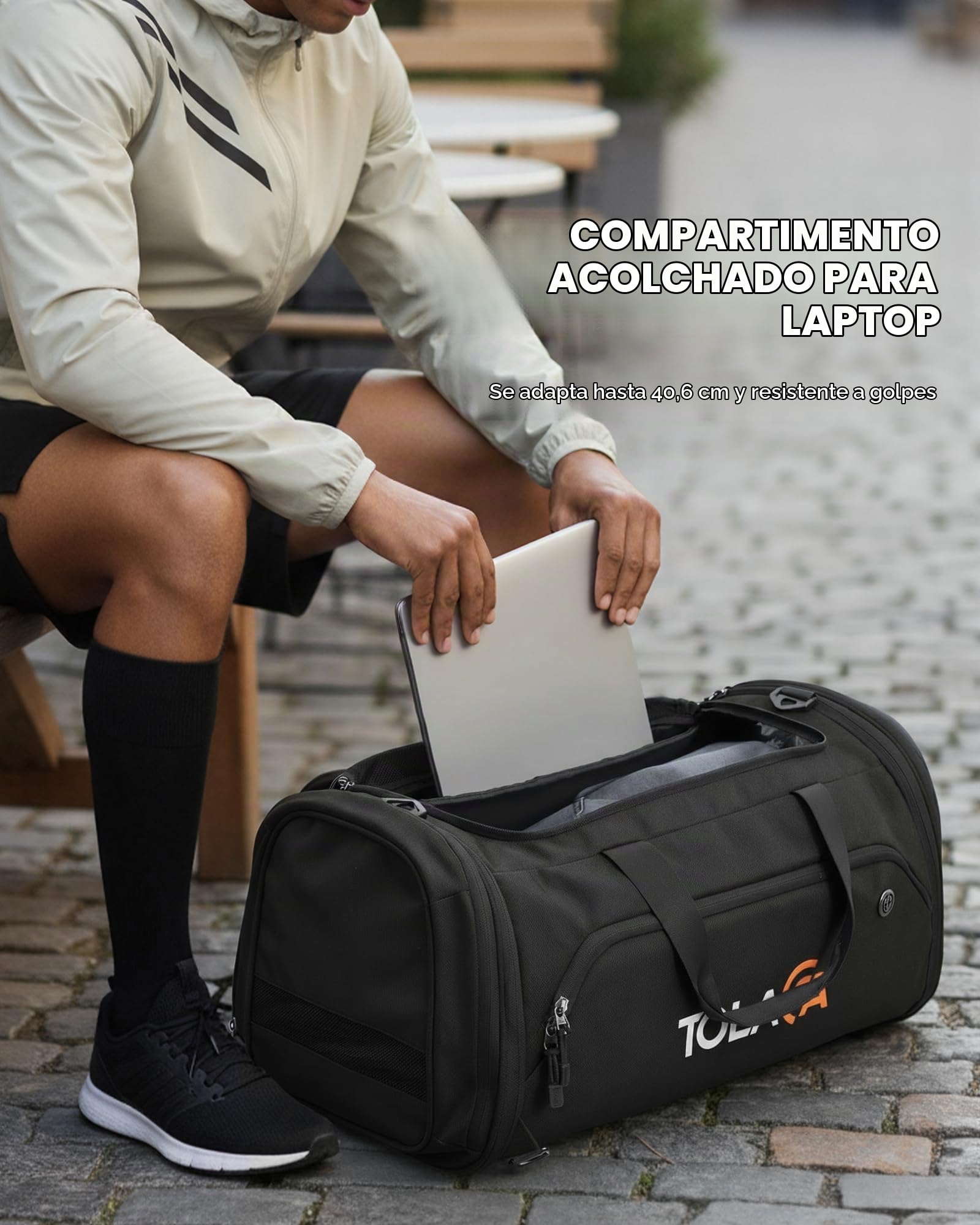 Tolaccea Bolsa de Deporte Extensible 56–70L Hombre Mujer – Bolsa de Viaje con Compartimento para Zapatos & Bolsa Húmeda, Convertible en Mochila para Gimnasio, Natación, Fútbol, Viajes (Negro)