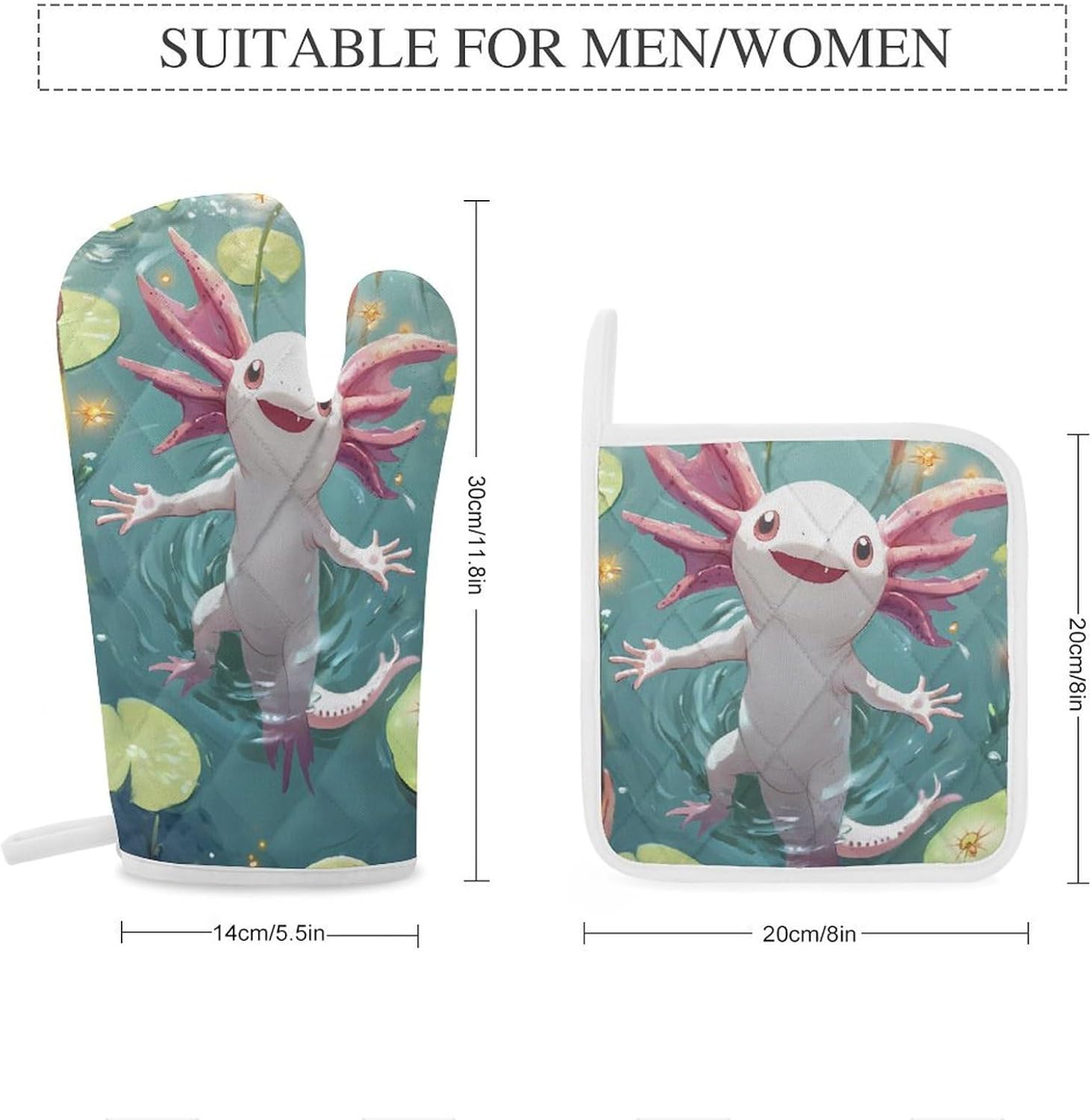 Axolotl in The Pond Oven Mitts and Pot Holders 4Pcs Set Heat Resistant Cooking Mitts Hot Pads