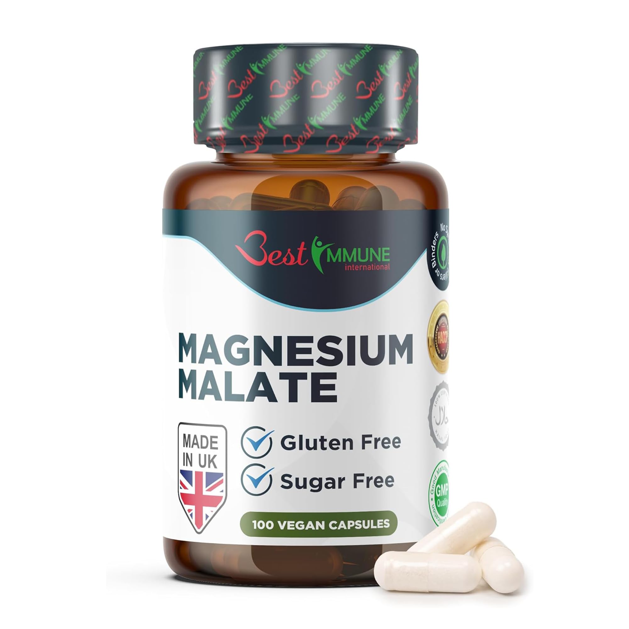 Best Immune, Magnesium Malate 500mg – High Strength Supplement for Absorption and Energy Support – 100 Vegan Capsules