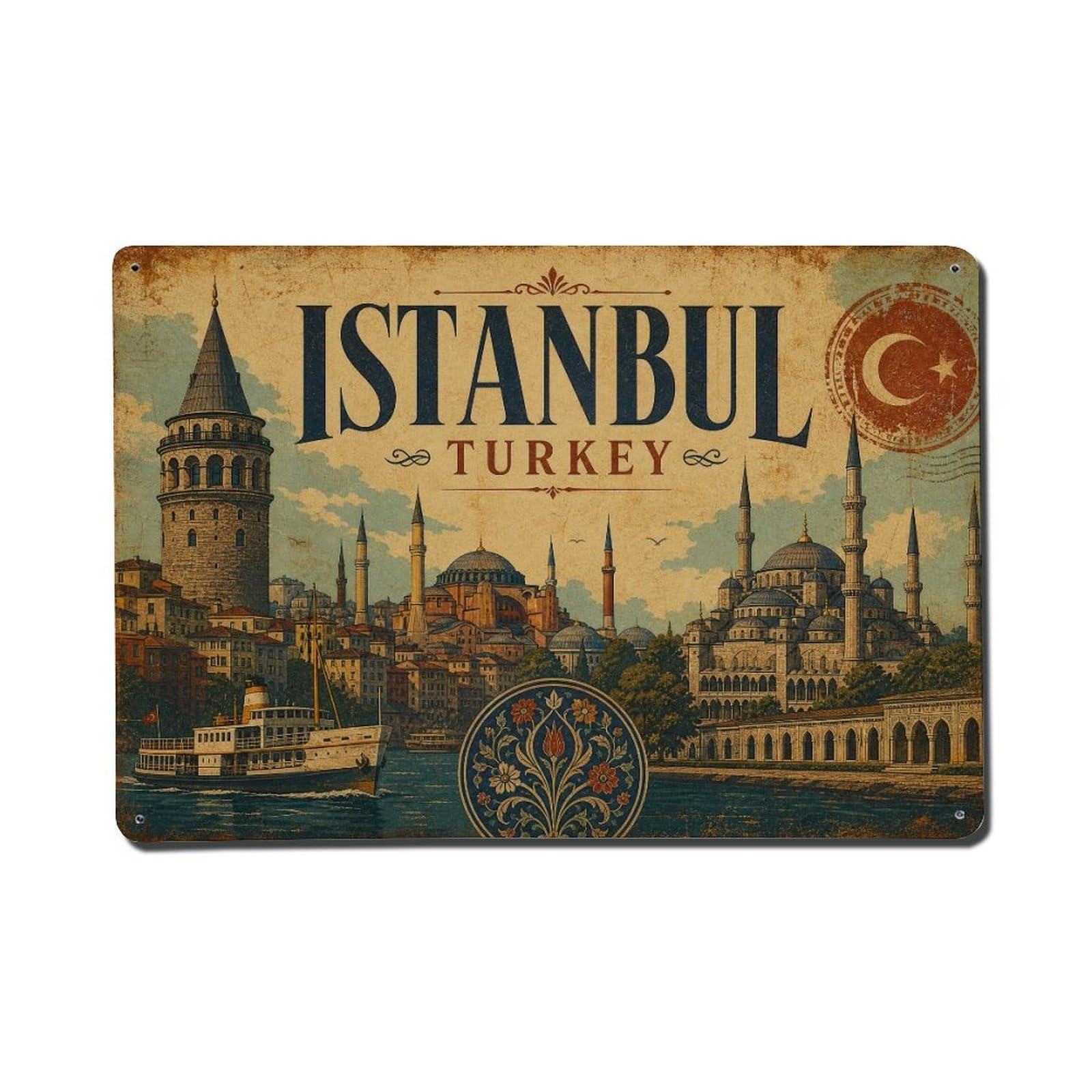 Gead 8X12inch Style Vintage Travel Istanbul Turkey Heritage Metal Tin Sign