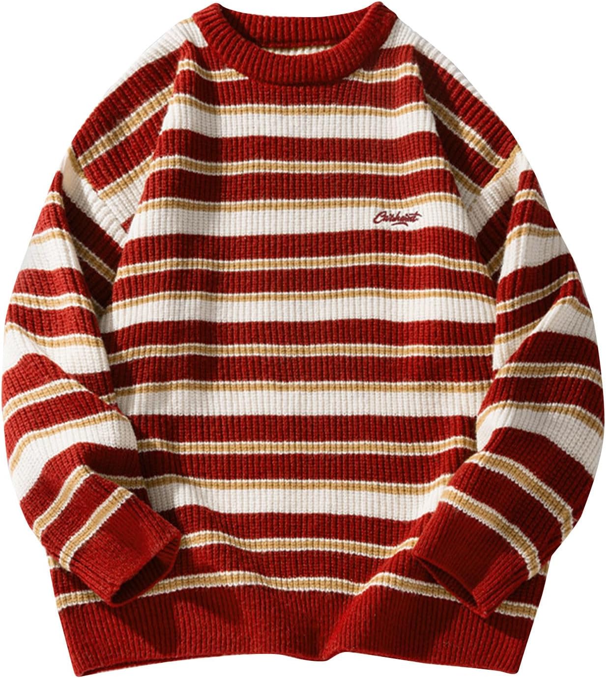 Sweaters for Men Vintage Fall Grandpa Striped Sweater Women Knit Oversized Crew Neck Long Sleeve Pullover Sweater