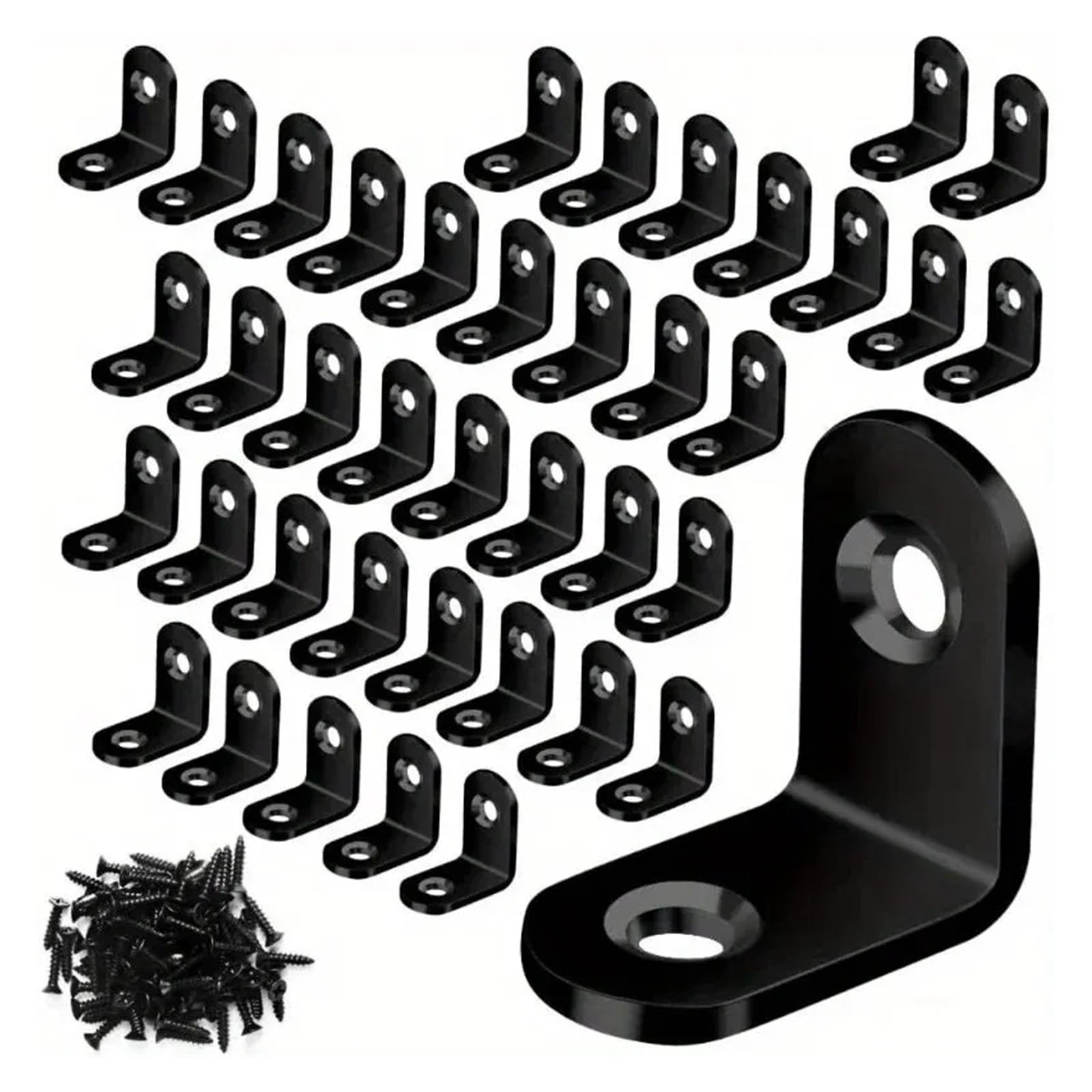 Cyezhkiij Black Corner Braces,Angle Reinforced ,40Pcs Stainless Steel L Brackets - Small Right Brace For Shelves, Wood Furniture, Chair, Drawer With 80Pcs Screws(Black)