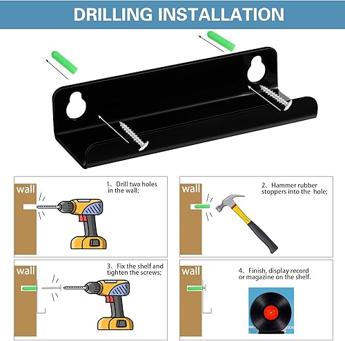Miniatura 4 de Wesiti Paquete de 8 discos de vinilo pequeños de 3.94 pulgadas, soporte de pared de vinilo acrílico, almacenamiento en pared, pequeño estante