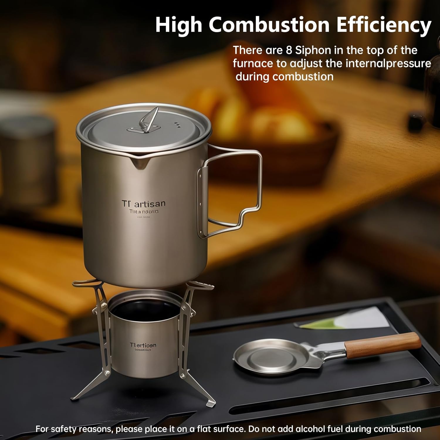 Titanium Alcohol Stove Ultralight Alcohol Burner Mini Spirit Cooker with Foldable Stands Brackets and Cover For Camping Backpacking Hiking Survival