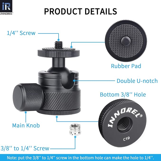 Cabezal mini para trípode INNOREL C19 metal CNC miniatura 5
