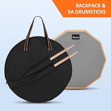 12 Inches Drum Pad and 5A Drum Sticks, Double Sided Snare Drum Practice Pad for Drummers, Silent Practice for Adults and Kids with Storage Bag - Gray