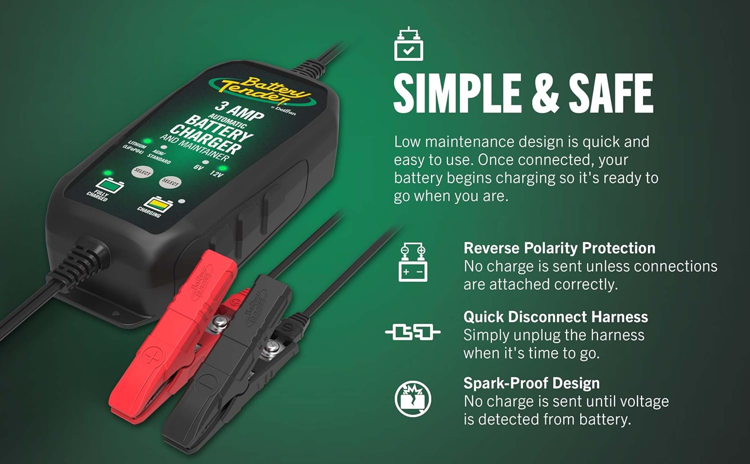 Battery Tender Simple & Safe Features