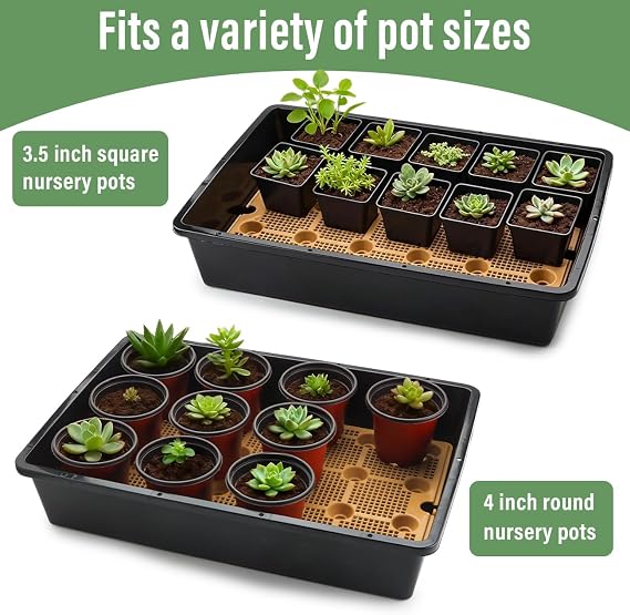 5 Pack Nursery Pots Trays with Removable Mesh Drainage Mat, Plastic Seed Starter Trays (17x12x3.5) with Drainage Hole, Propagation Kit for Seedlings, Microgreens, Plant Germination (Black)