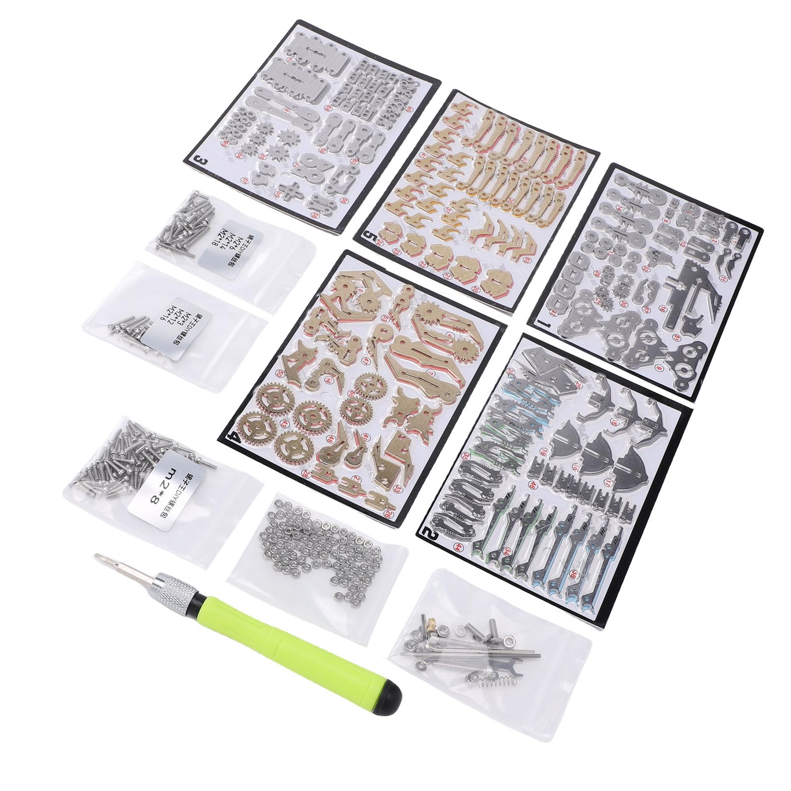 Topiky Puzzle Metalowe 3D Edukacyjna Zabawka STEM DIY Montaż Mechaniczny Model dla Dzieci Dorośli Bez Kleju i Spawania Materiał: Metal Ilość: 5 Bloków Plansza 1 Opakowanie Bezpieczne dla Dzieci 8+