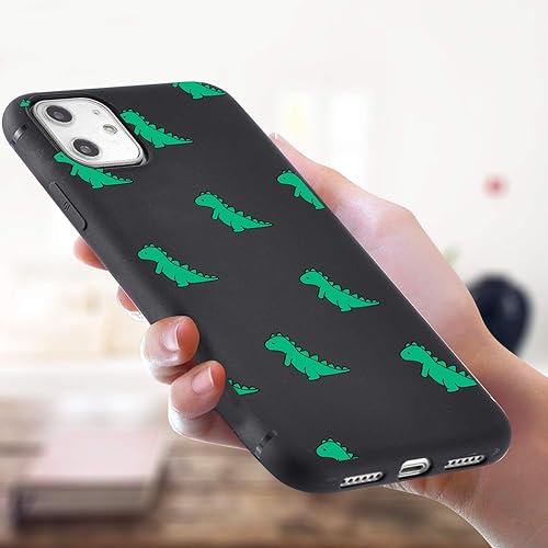 Miniatura 3 de JOYLAND Funda negra para iPhone 11 con diseño de dinosaurios, diseño de dinosaurios verdes, diseño de dinosaurios de dibujos animados, funda negra