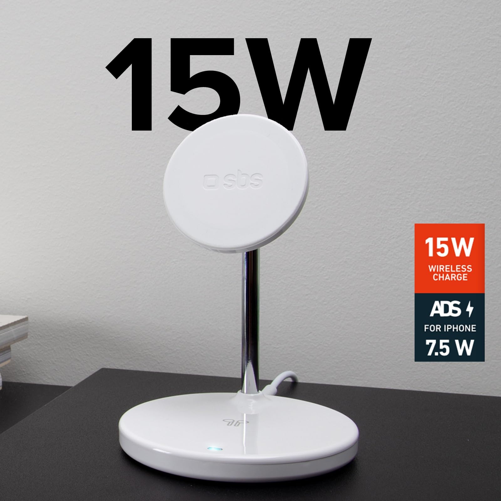 SBS Stazione di ricarica Wireless 2in1, Ricarica Rapida 15W, MagSafe, Automatic Detection System (ADS), Design Minimal, Magnetico, Caricabatterie per iPhone, Airpods, Samsung, Smartphone, Bianco