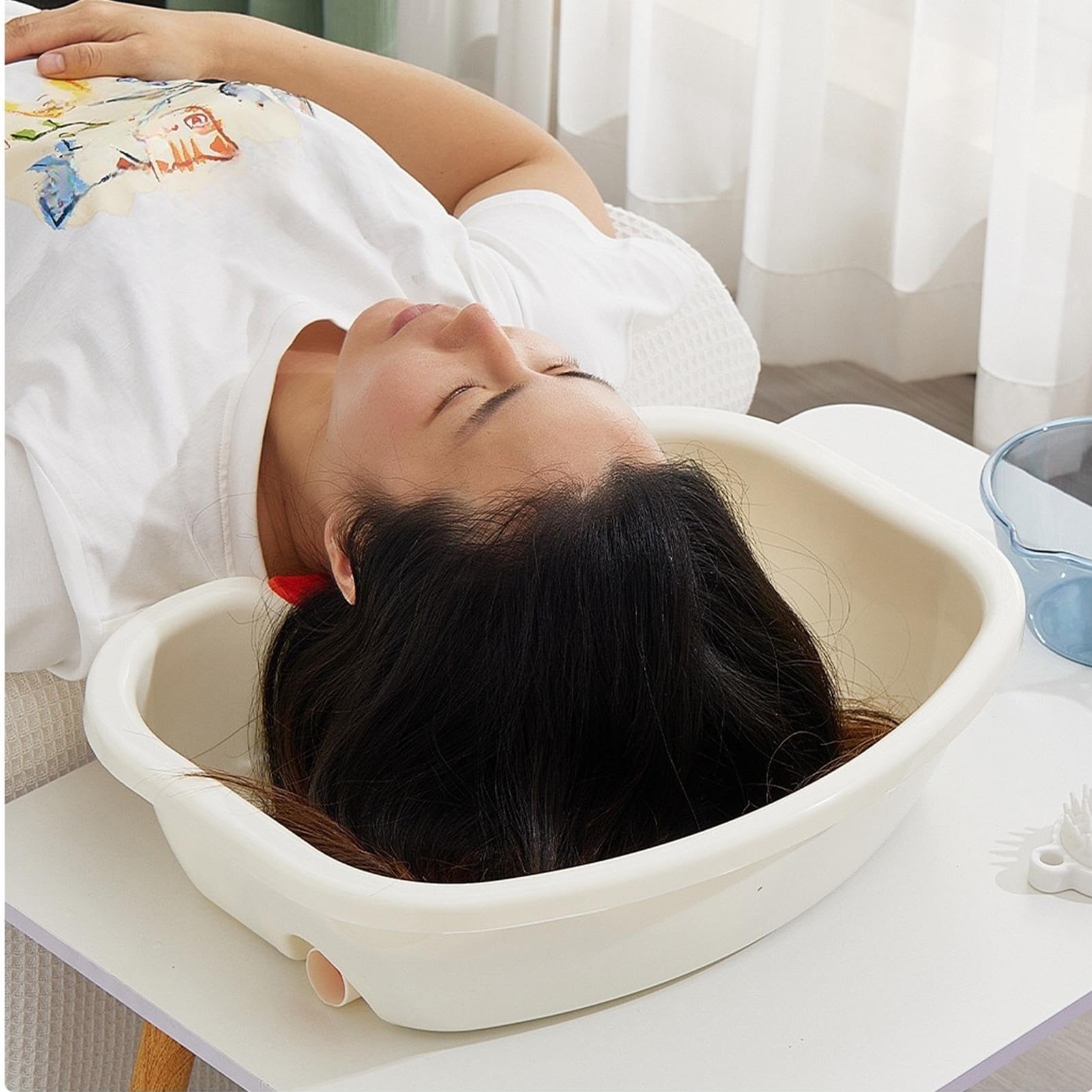Hair Washing Station, Portable Hair Wash Basin for Children, Reusable Buddy Tray with Drain Hose for Bedside, Wash Basin with Neck Support, Haicuts and Coloring, Elderly, Disabled