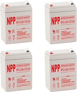 NPP NP12-2.6Ah (T1, 4Pcs) 12V 2.6Ah Rechargeable Sealed Lead Acid Battery for Audio Security Alarm Ssystem, Elevator Emergency Lighting, Camping Lamp, Beacon Light,Replaace EPA40 40W Handheld