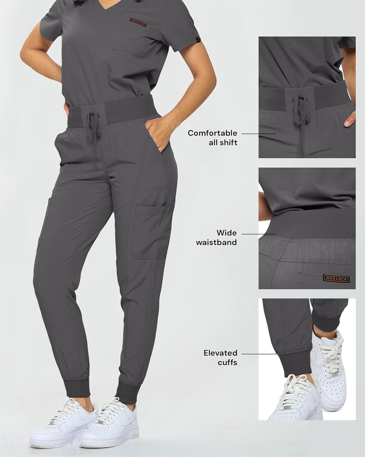 Slim Fit Stretchy Scrubs Women's Jogger Scrub Set Slim Jogger Scrubs with Tuck-In Top for Women - Image 5