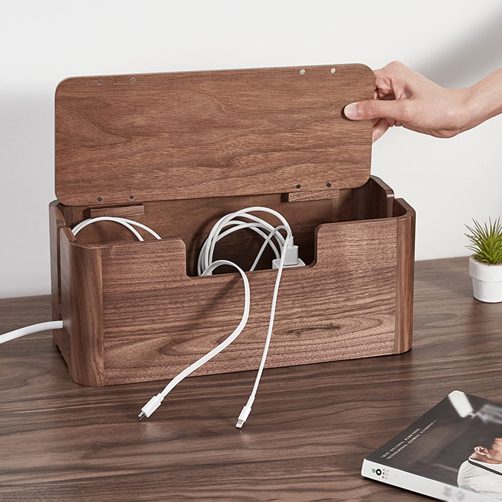Kabelmanagementbox Walnussholz-Organizer mit Magnetabdeckung für Zuhause und Büro