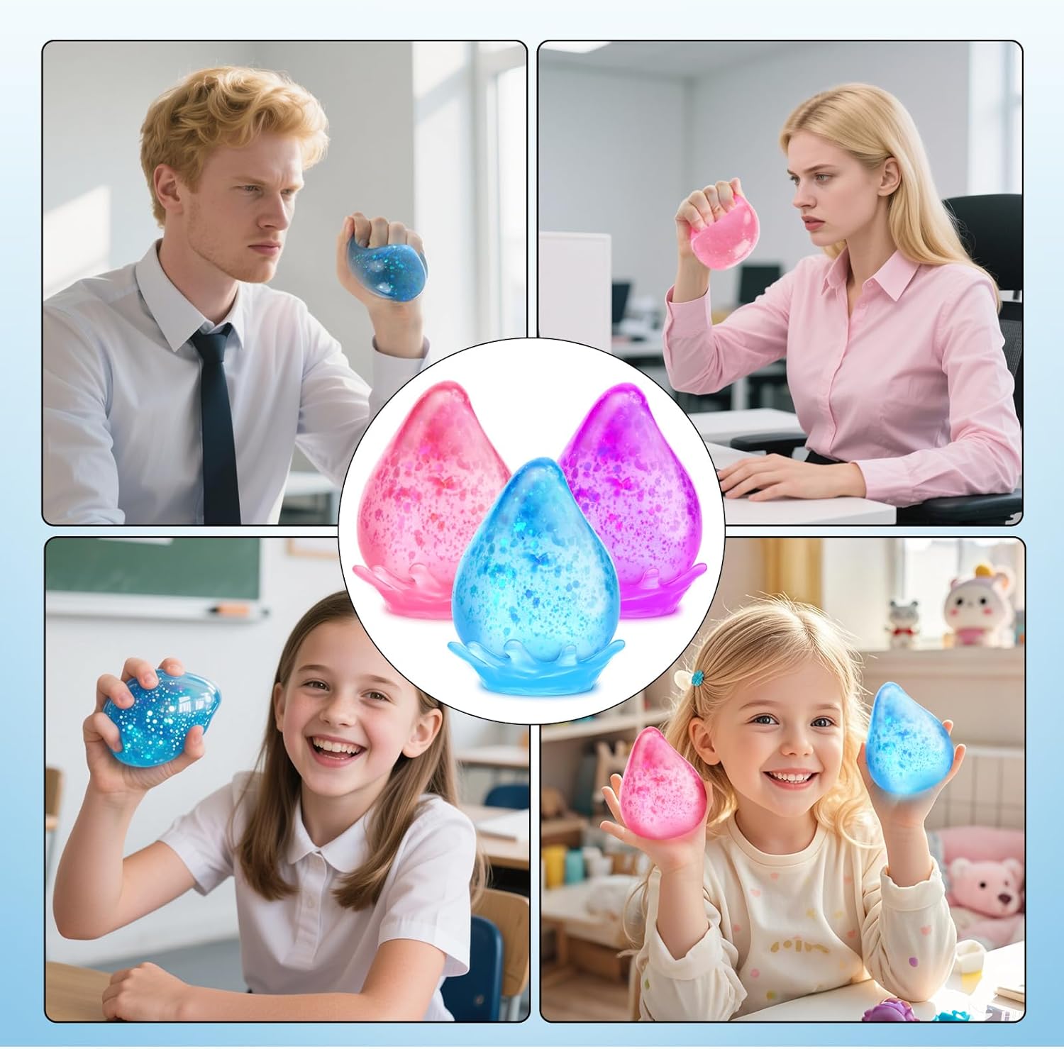 Fidget Toys Stress Cube for All Ages: 3 Pack Cube Squishies Anxiety Stress Relief, Ice Squishy Drop Malt Sugar Balls, Soft Sensory Calming Toys for Kids, Teens and Adults Party Favors, 3pcs