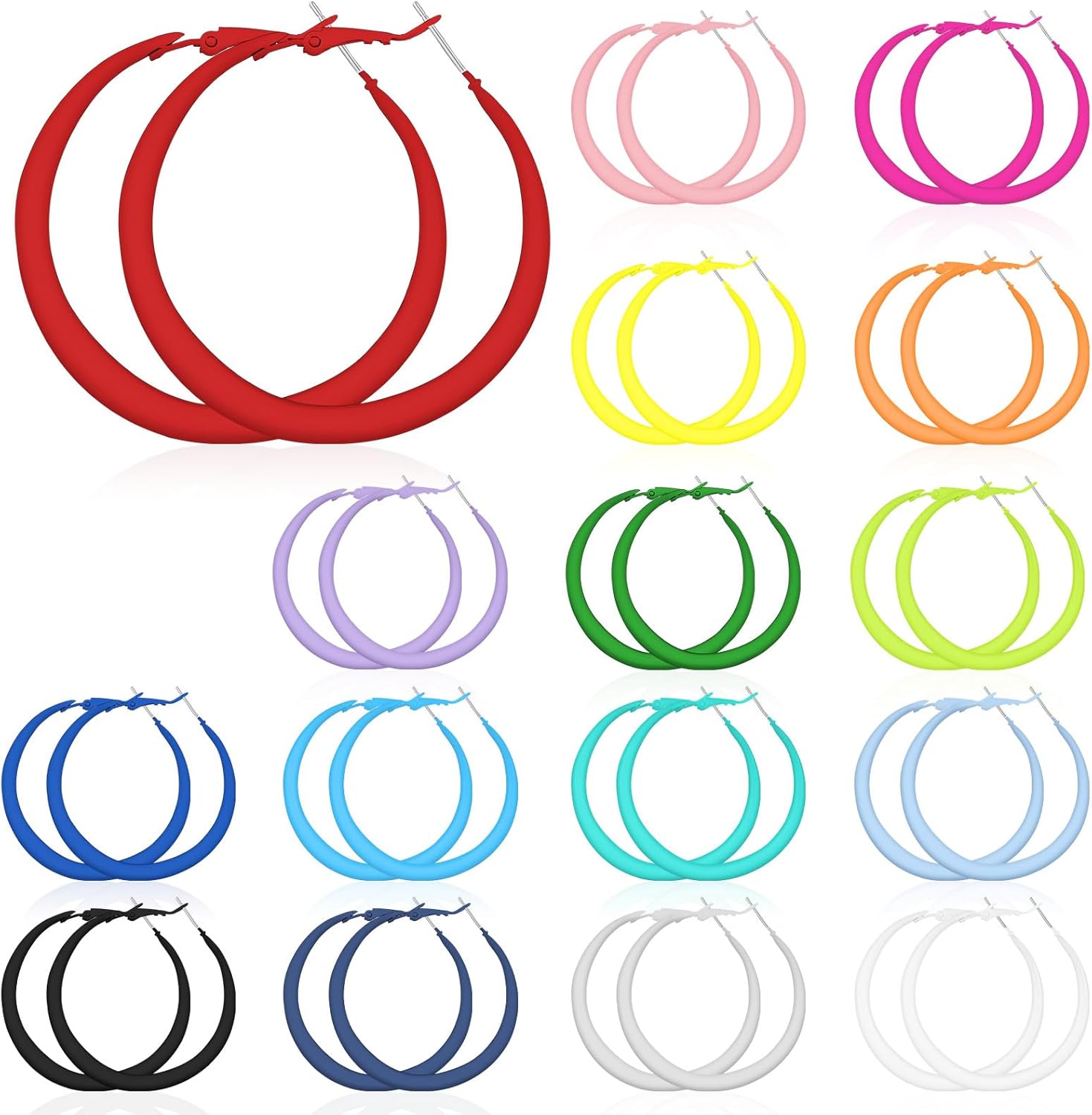 Sasylvia 16 Pairs Colored Hoop Earrings for Women Matte Colorful Hoop 80s Retro Neon Summer Drop Earrings